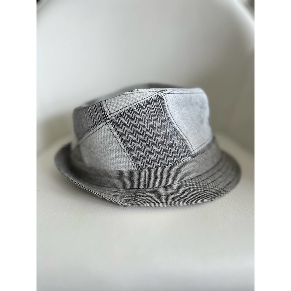 Vintage Stetson  Checkered Patchwork Fedora Gray Linen Size Large - Picture 1 of 8